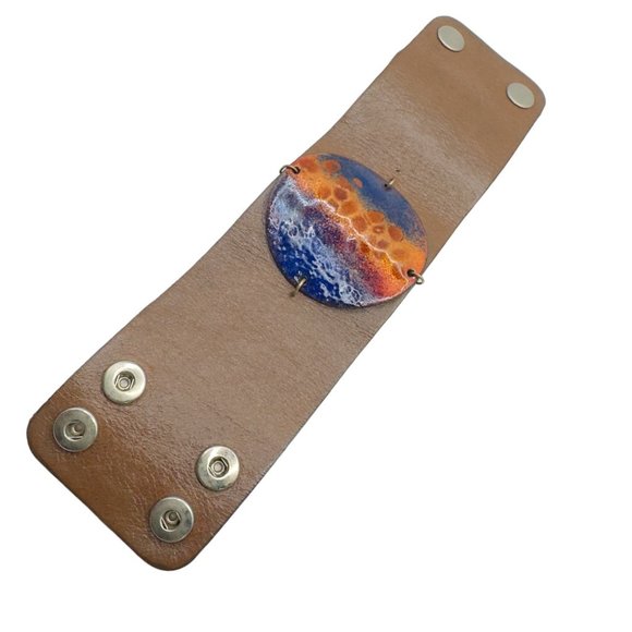 Leighelena GENUINE Leather Metallic Cuff Bracelet with Enamel Centerpiece - Picture 11 of 13